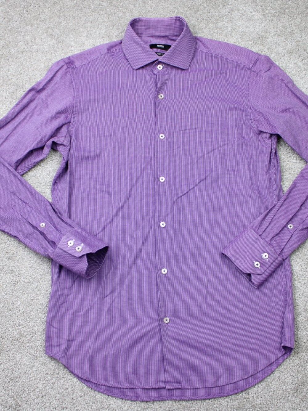 BOSS Hugo Boss Shirt Mens 15, 38 Purple Gorman Regular Fit Easy Iron Long Sleeve
